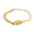 Load image into Gallery viewer, Pearl and Cuban Link Gold Bracelet