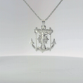 Load image into Gallery viewer, Silver Anchor Pendant & Necklace with Central Figure and Ship's Wheel on Chain