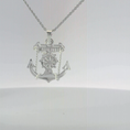 Load image into Gallery viewer, Silver Anchor Pendant & Necklace with Central Figure and Ship's Wheel on Chain