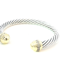 Load image into Gallery viewer, David Yurman Twisted Silver Bangle with 18K Gold & diamond Accents Caps