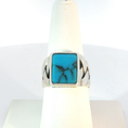 Load image into Gallery viewer, Artisanal Octagonal Turquoise Cabochon Silver Signet Ring