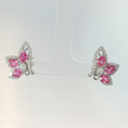 Load image into Gallery viewer, Vivid Pink Sapphire Cluster Earrings in White Gold