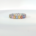 Load image into Gallery viewer, Multi-Color Sapphire Emerald Cut Eternity Ring in White Gold