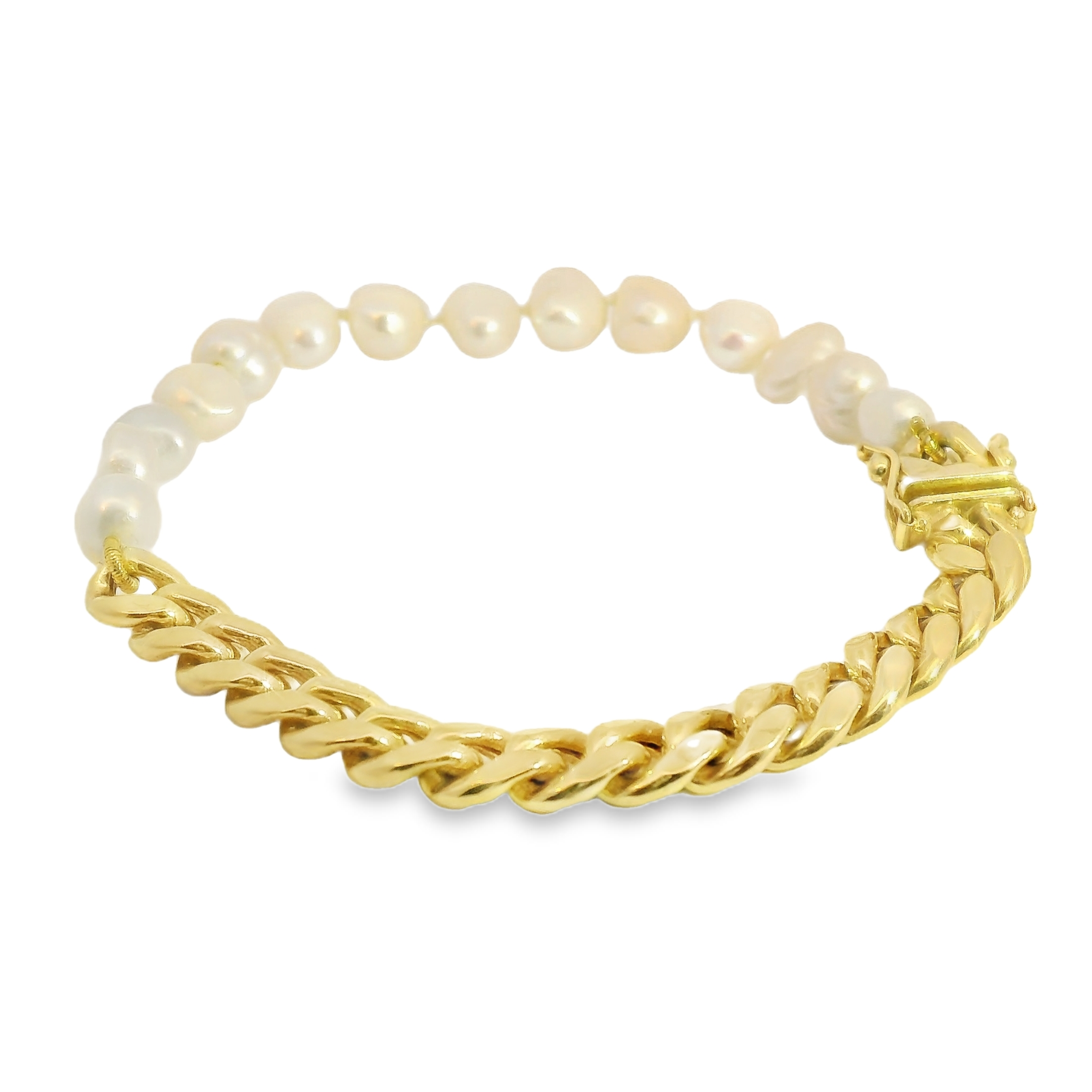 Pearl and Cuban Link Gold Bracelet