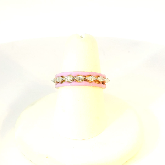 Pink Enemal & Marquise Diamond Ring