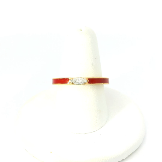 Red Enamel & Marquise Diamond Ring