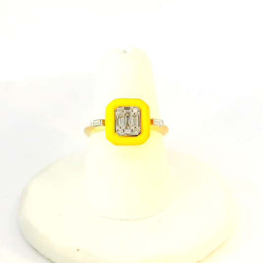 Vibrant Yellow Enamel & Diamond Ring