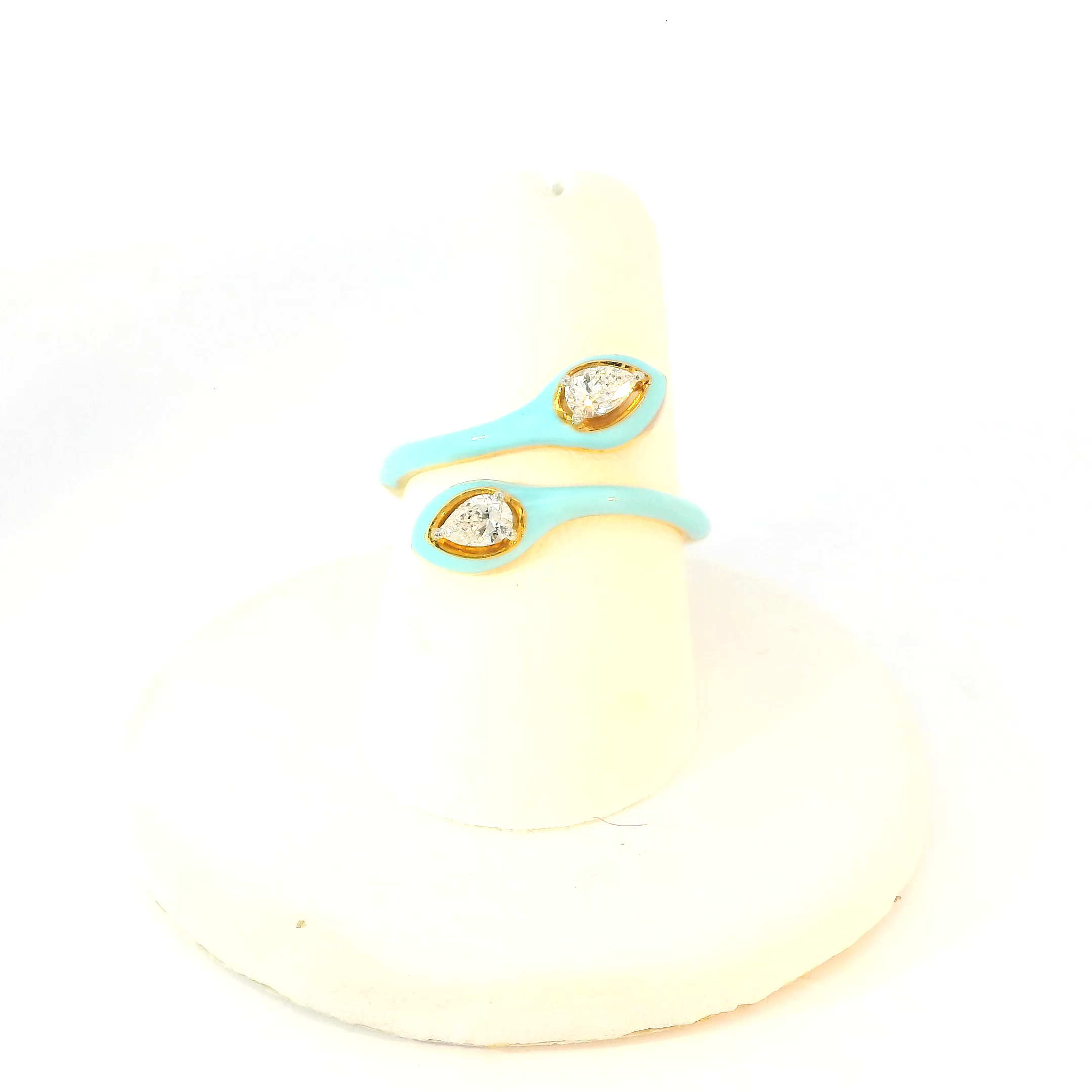 Turquoise Enamel & Pear shape Diamond Gold Ring