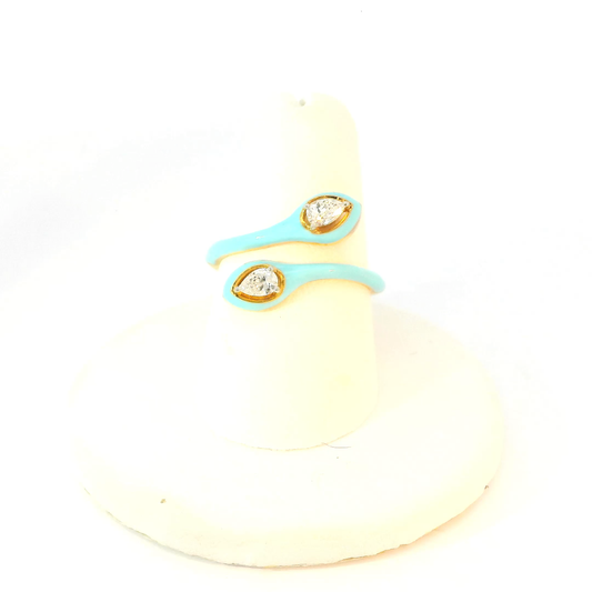 Turquoise Enamel & Pear shape Diamond Gold Ring
