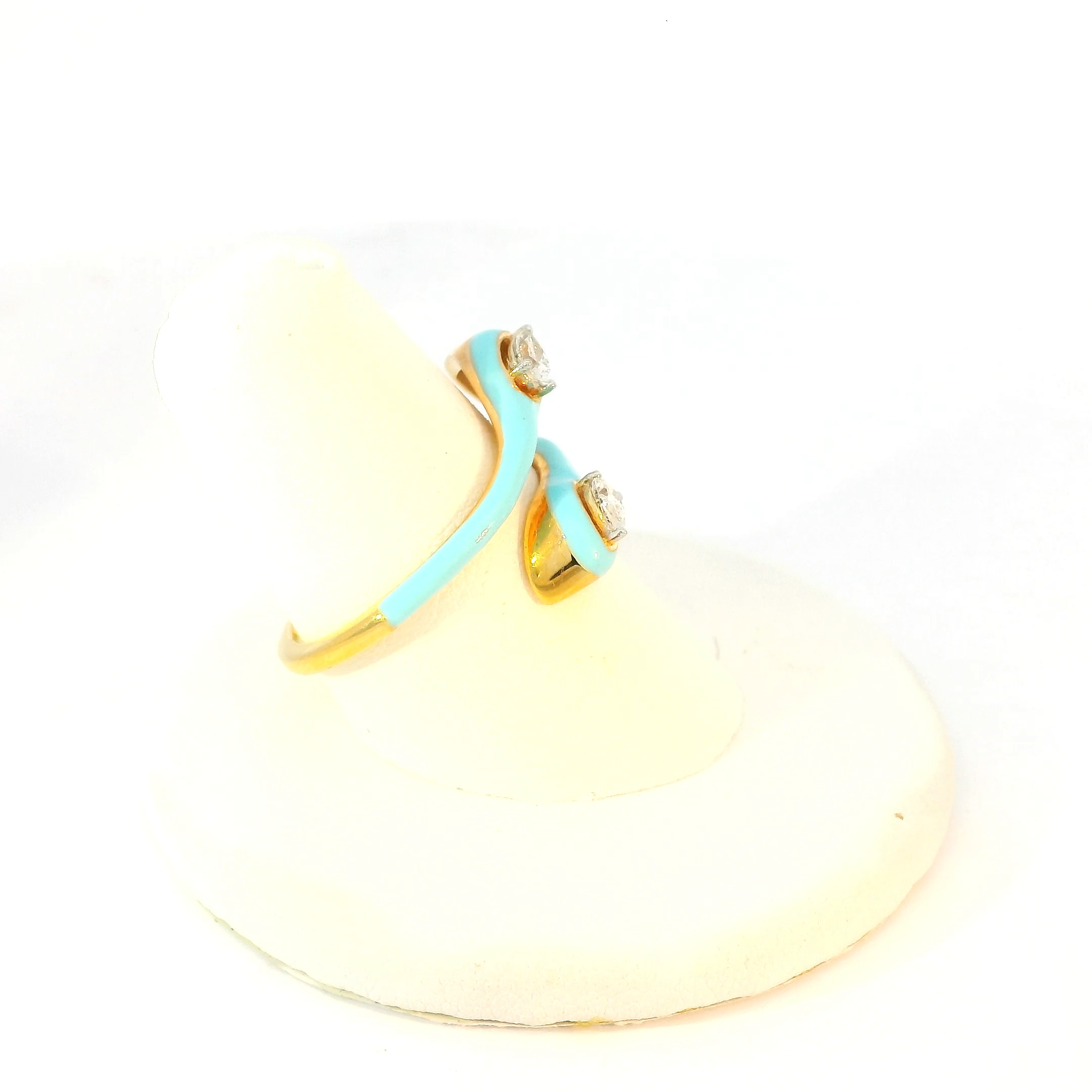 Turquoise Enamel & Pear shape Diamond Gold Ring