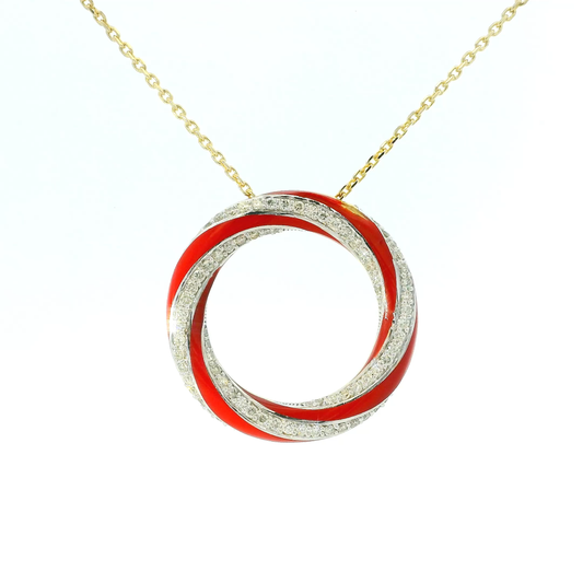 Red Enamel & Diamond Necklace with Pendant