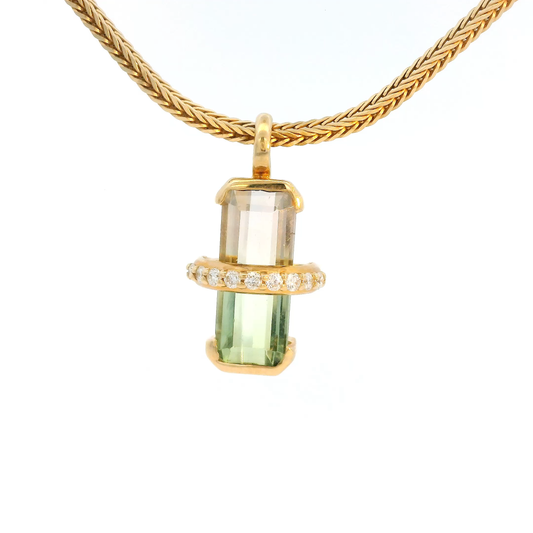 Yellow Gold Charm Pendant with Step-Cut Watermelon Tourmaline