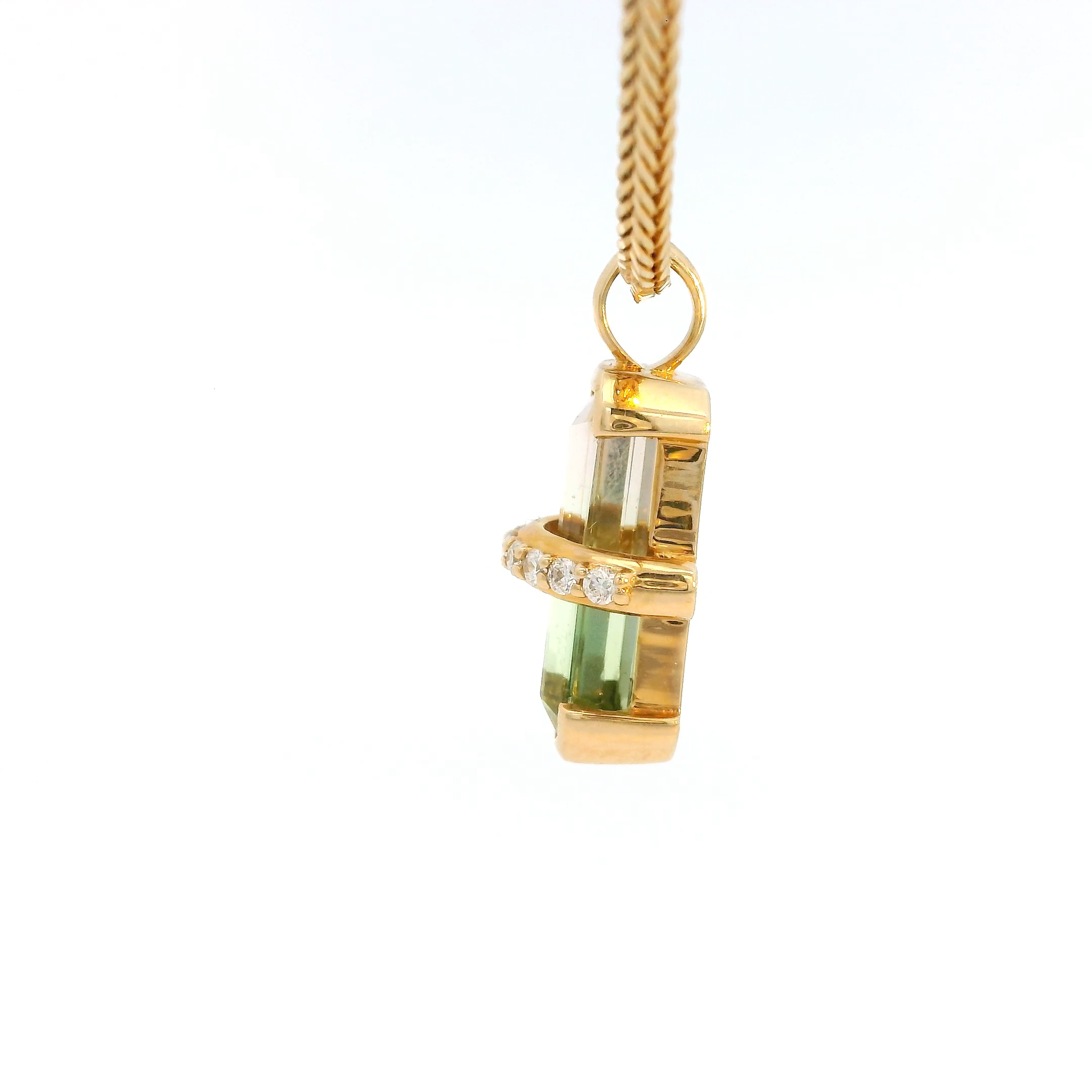 Yellow Gold Charm Pendant with Step-Cut Watermelon Tourmaline