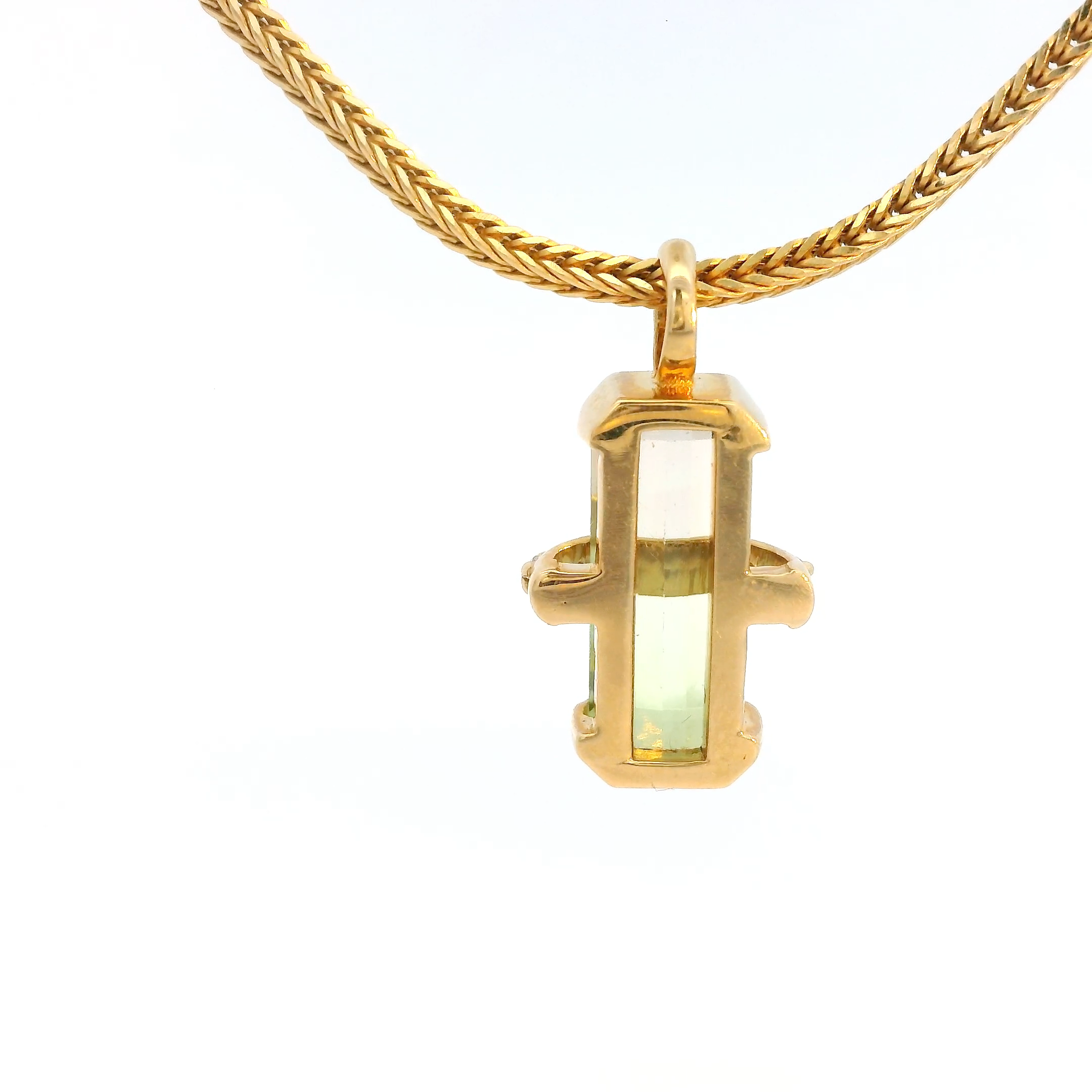 Yellow Gold Charm Pendant with Step-Cut Watermelon Tourmaline