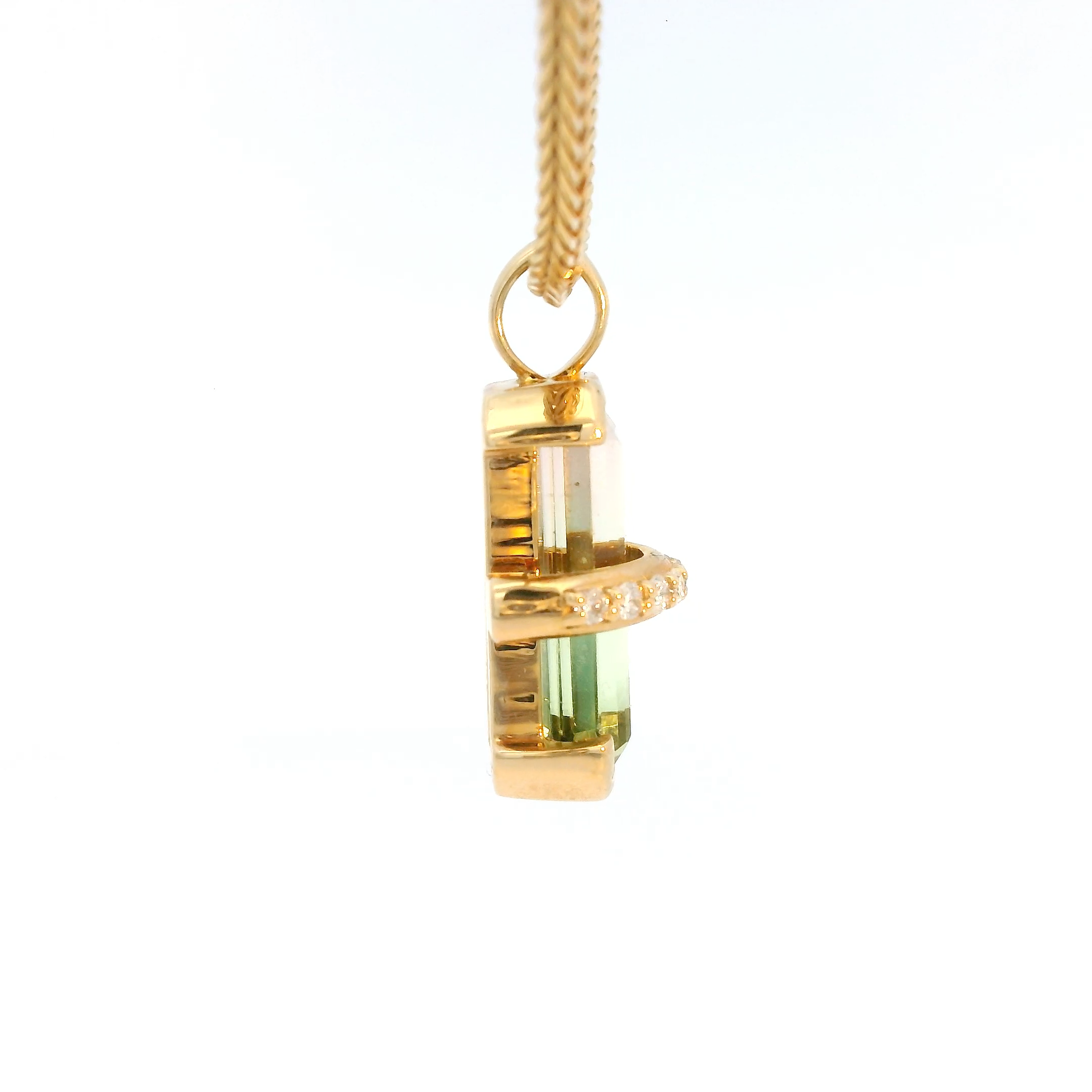 Yellow Gold Charm Pendant with Step-Cut Watermelon Tourmaline