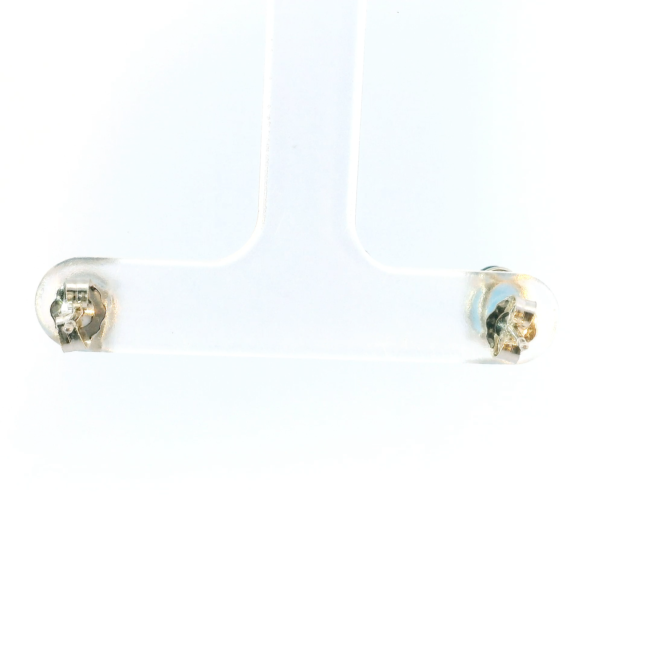 Gold Stud Earrings with Oval BlueTopaz Cabochons