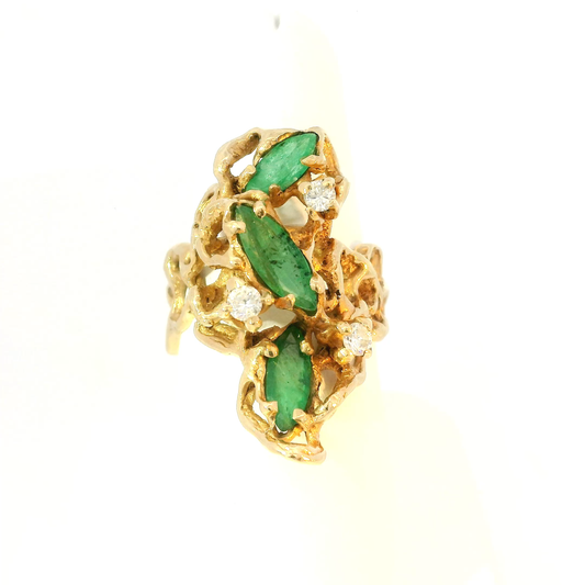 Gold Cocktail Ring with Marquise Emeralds