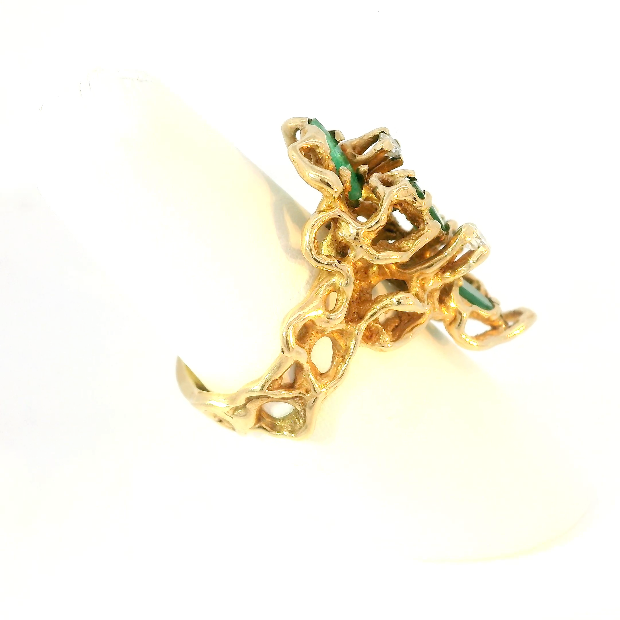 Gold Cocktail Ring with Marquise Emeralds