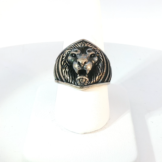 Silver Lion Head Signet Ring