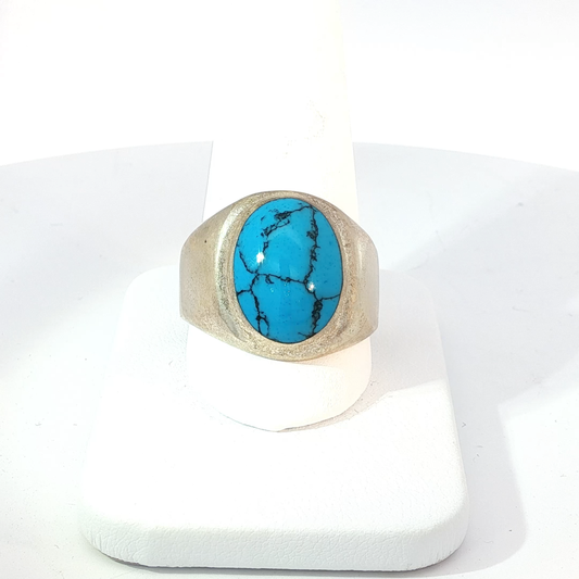 Sterling Silver Signet Ring with Oval Turquoise Cabochon