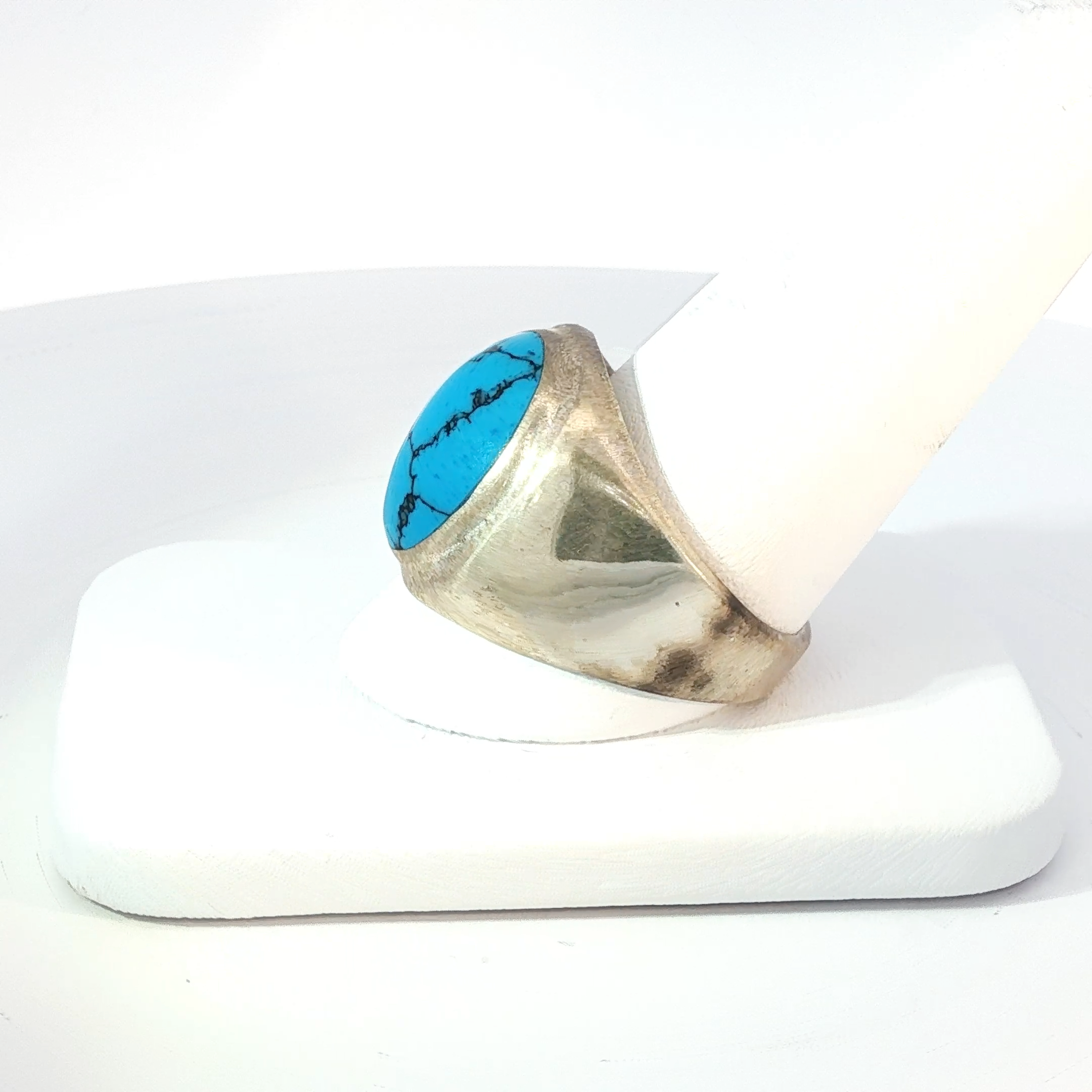 Sterling Silver Signet Ring with Oval Turquoise Cabochon