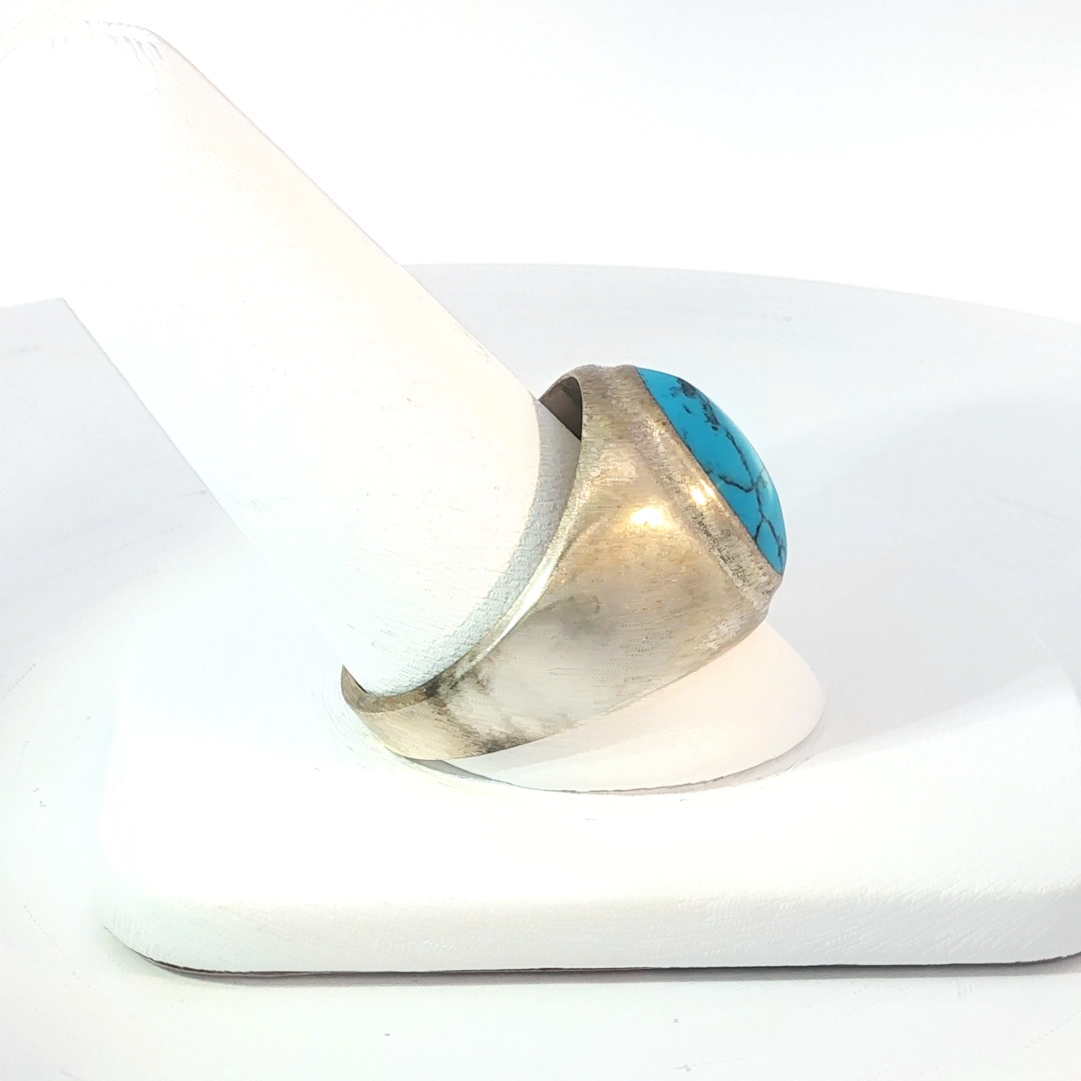 Sterling Silver Signet Ring with Oval Turquoise Cabochon