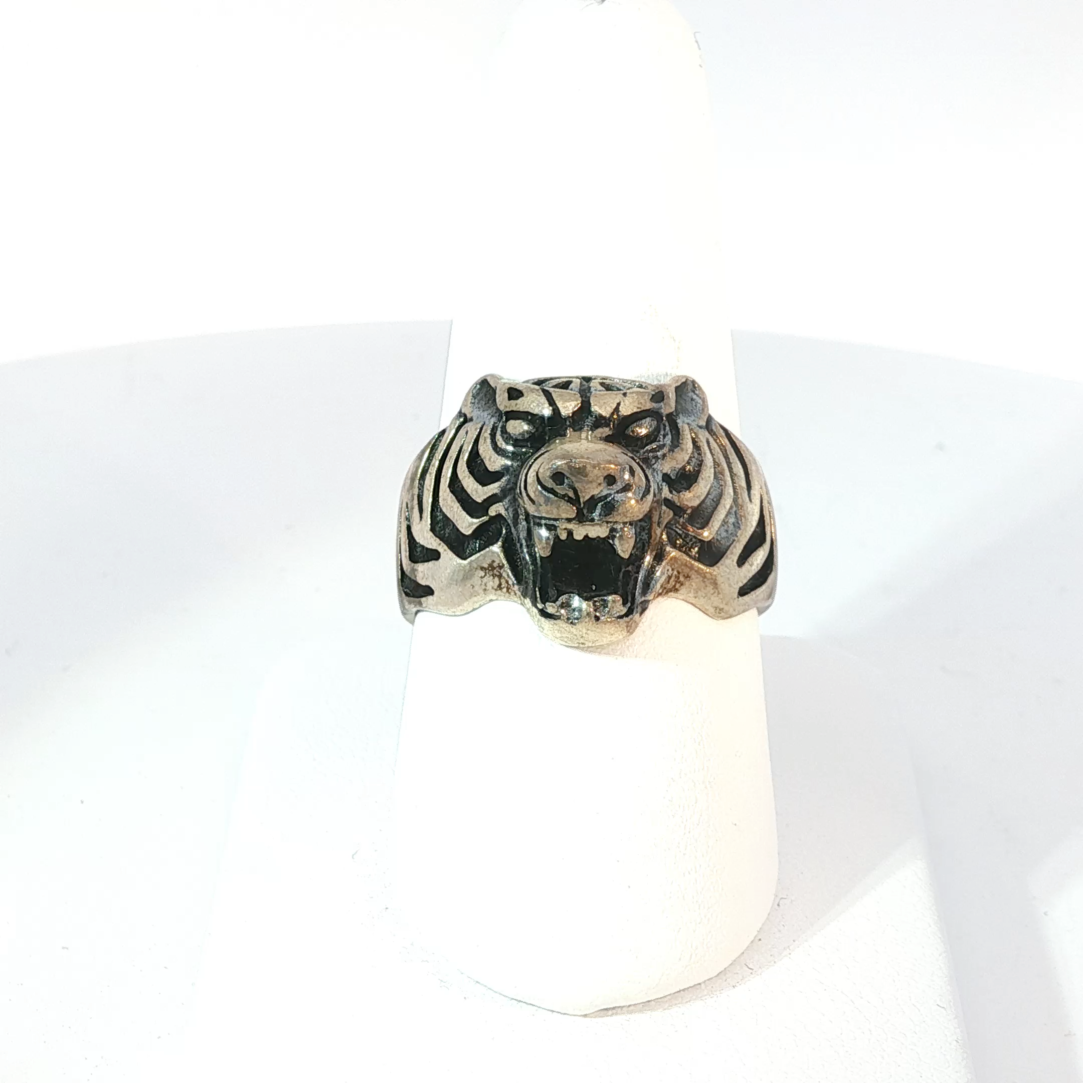 Sterling Silver Tiger Head Signet Ring