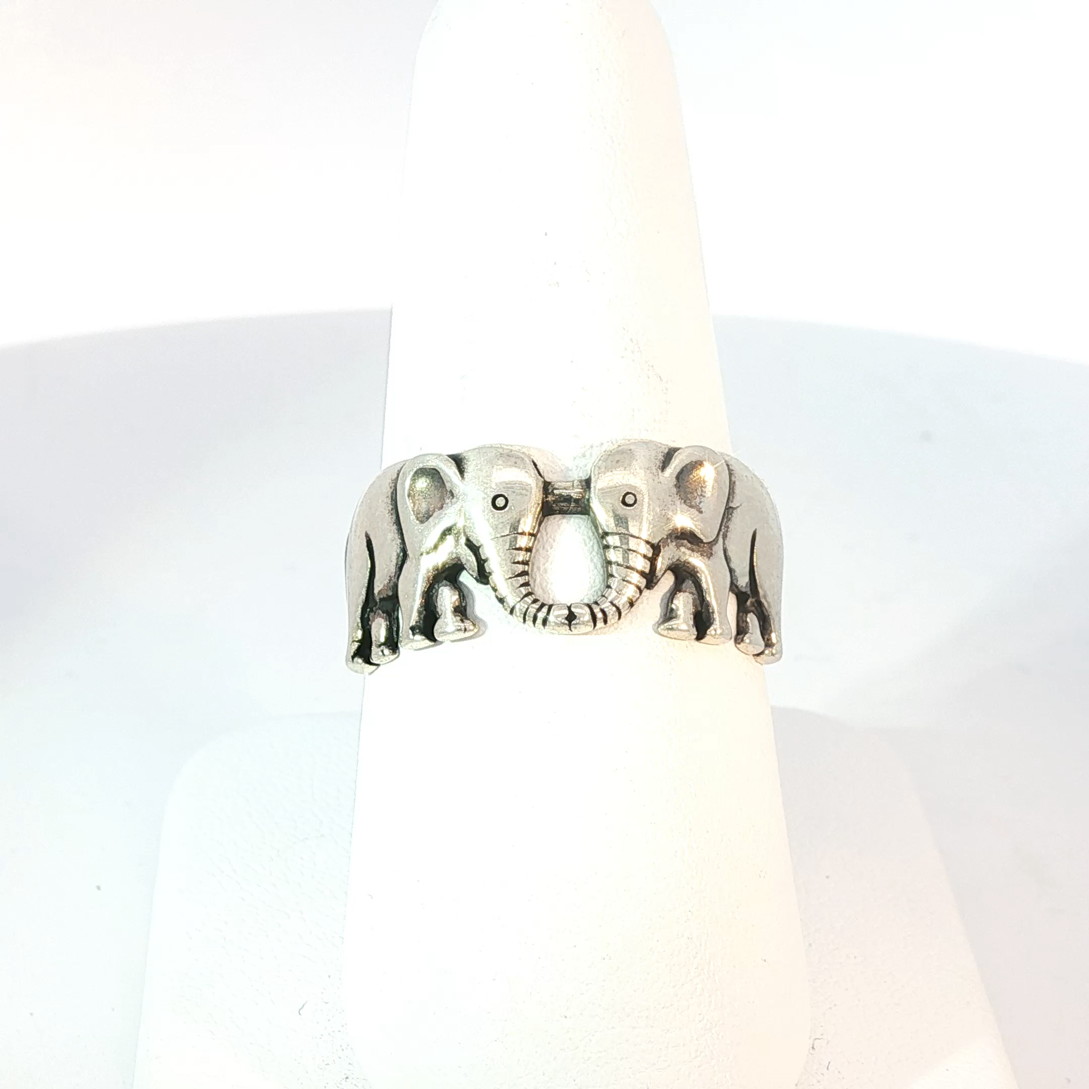 Sterling Silver Elephant Trunk to Trunk Band Ring