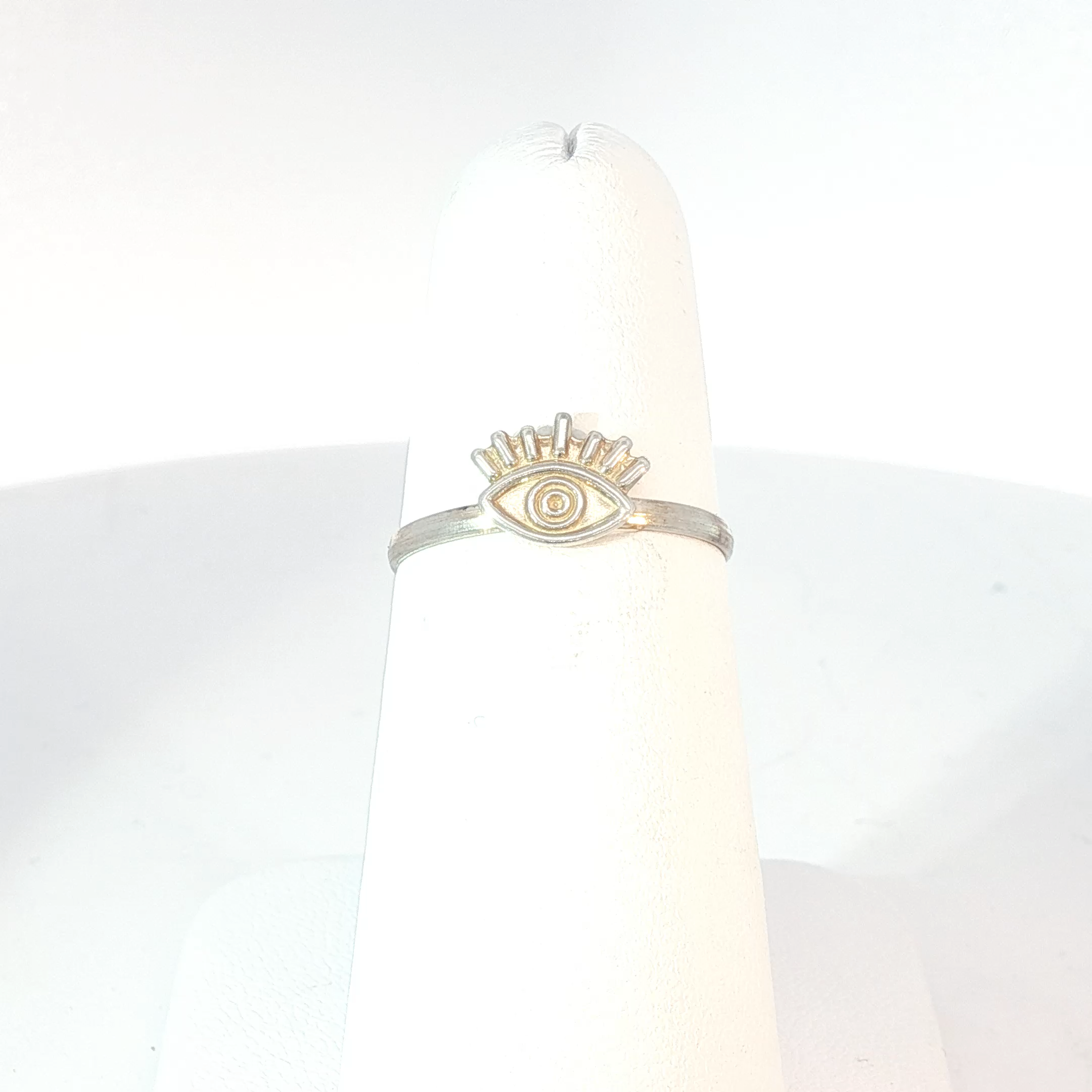 Sterling Silver Band Ring with Yellow Gold Accent Eye Design