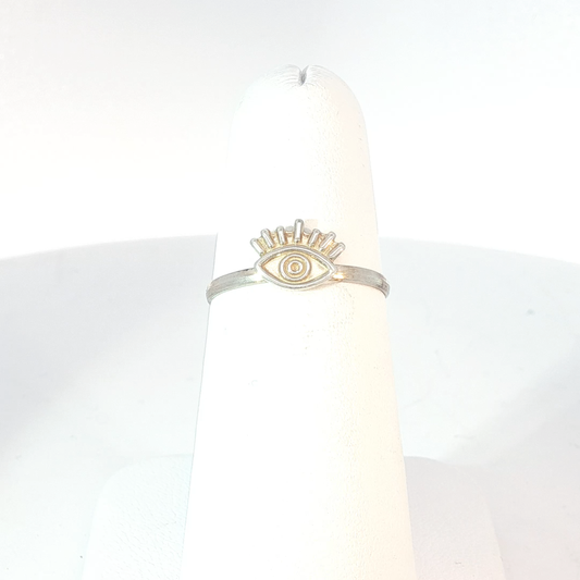 Sterling Silver Band Ring with Yellow Gold Accent Eye Design