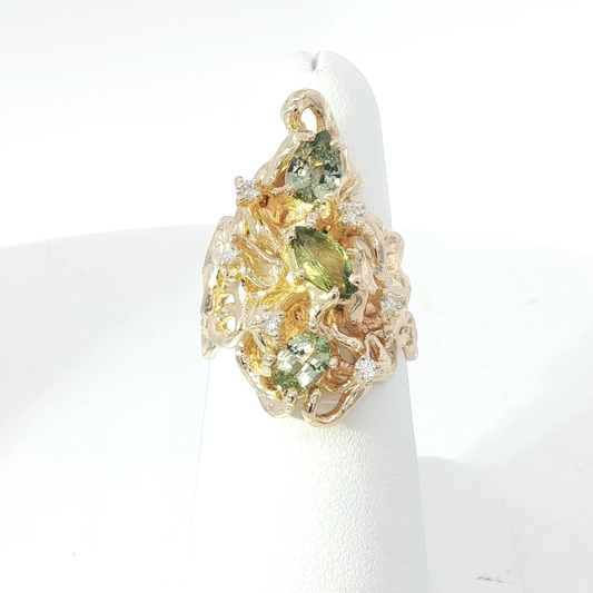 Yellow Gold Cocktail Ring with Multi-Shaped Sapphires