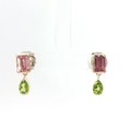 Load image into Gallery viewer, Yellow Gold Drop Earrings with Pear-Shaped Peridot & Rectangle Pink tourmalines
