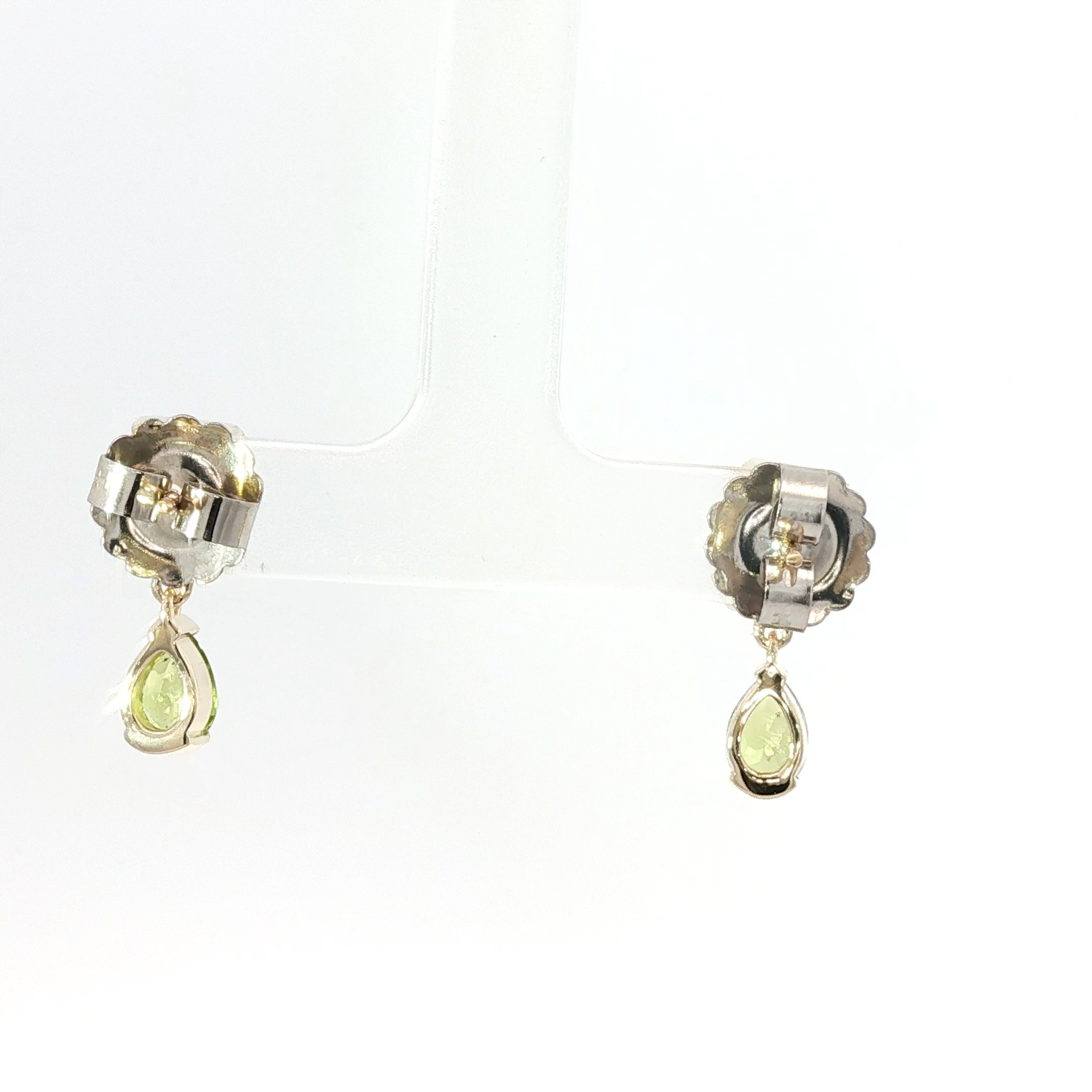 Yellow Gold Drop Earrings with Pear-Shaped Peridot & Rectangle Pink tourmalines