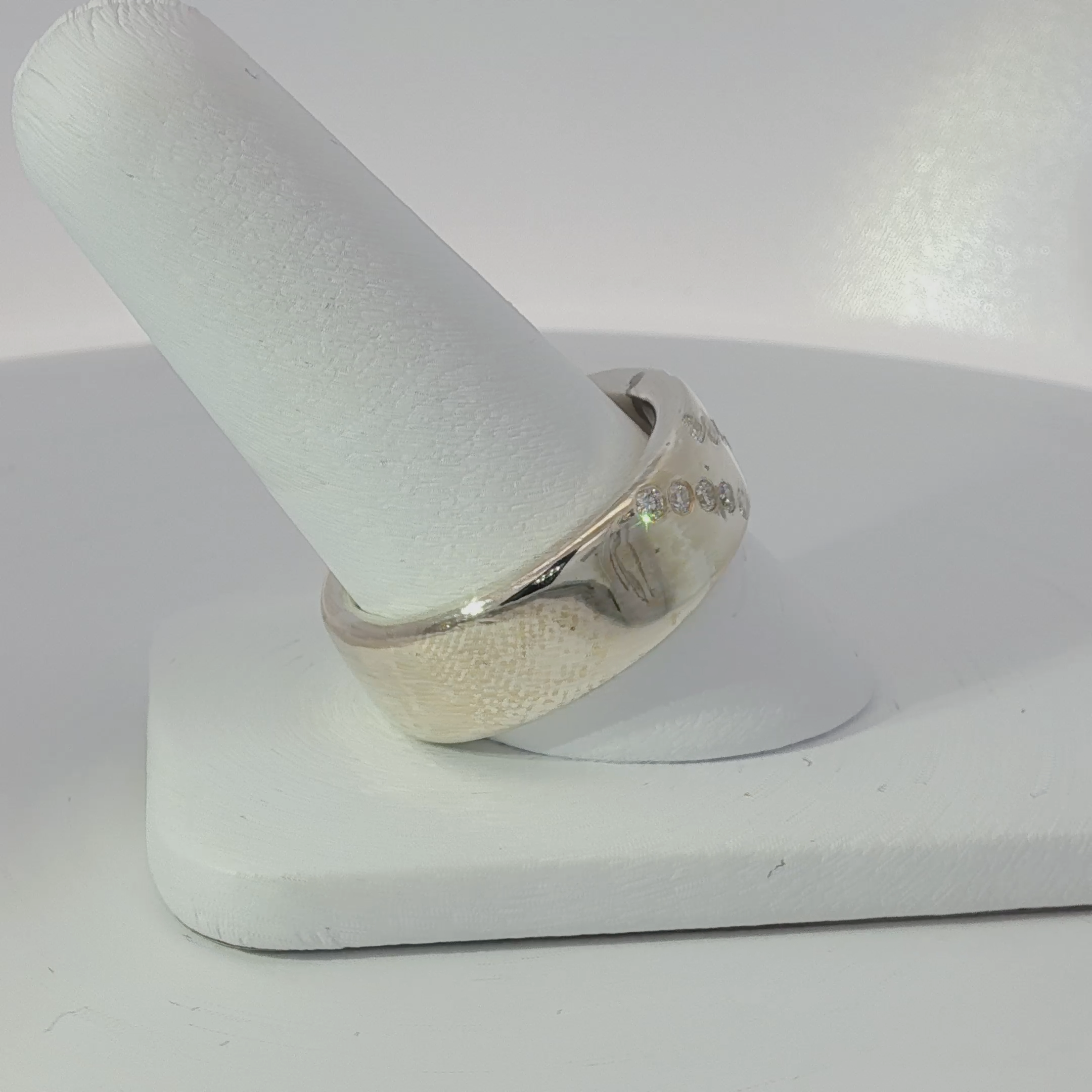 Diamond-Accented White Gold Finish Silver Band Ring