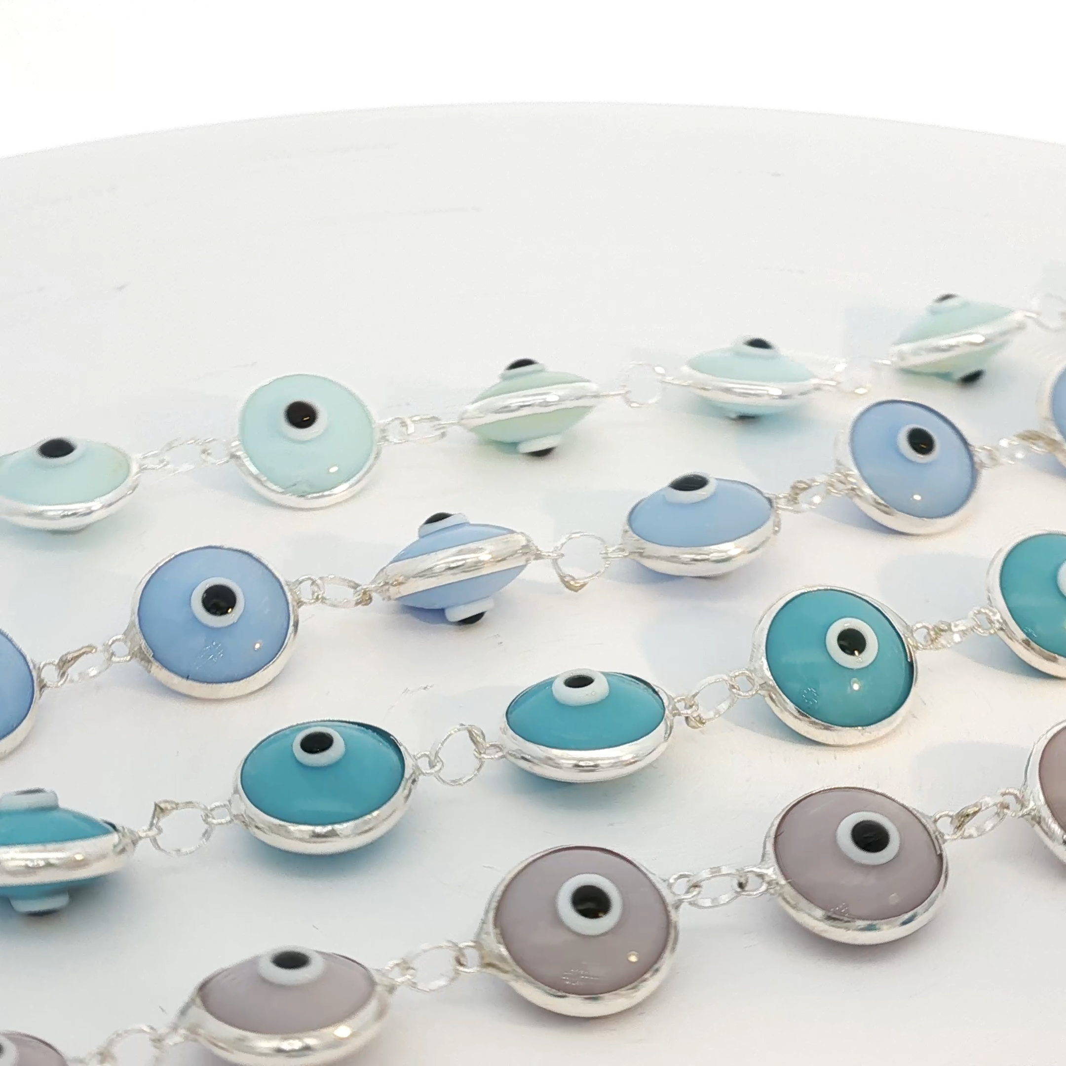 Silver Chain Bracelet with Round Cabochon Turquoise Accents