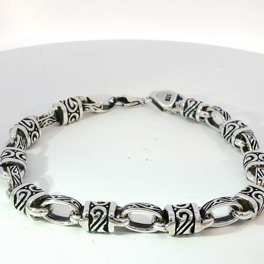 Sterling Silver Chain Bracelet with Engraved Details