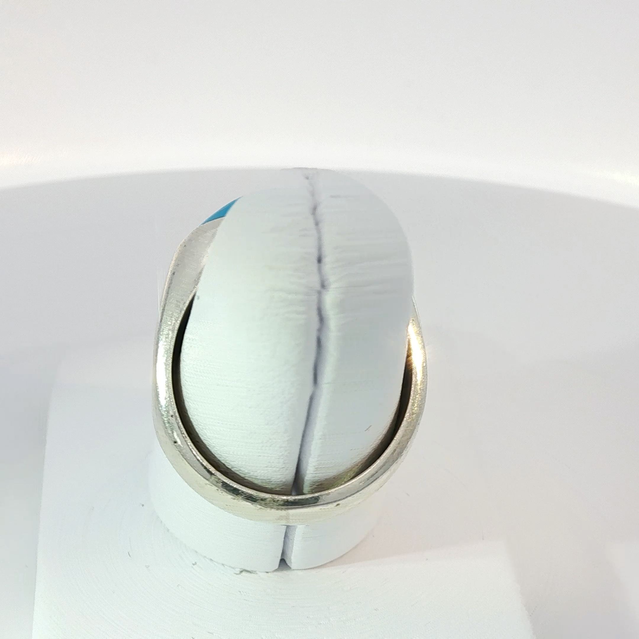 Silver Signet Ring with Bluish Green Turquoise Cabochon