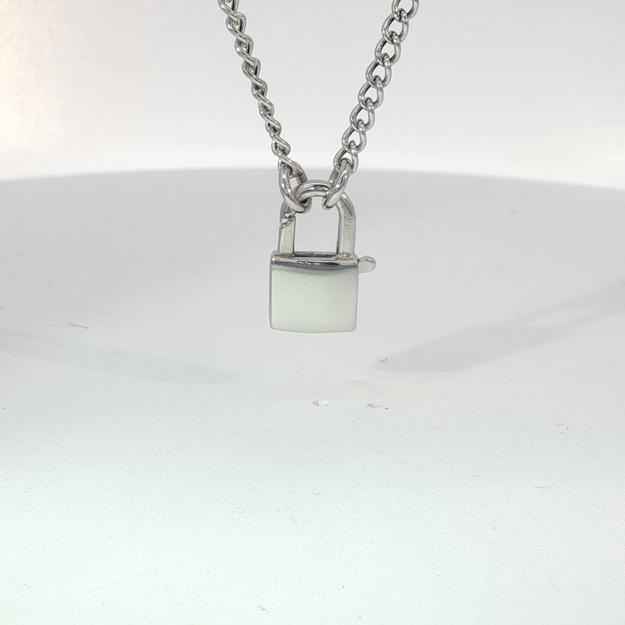 Silver Chain Necklace with Padlock Pendant