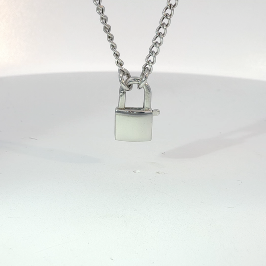 Silver Chain Necklace with Padlock Pendant