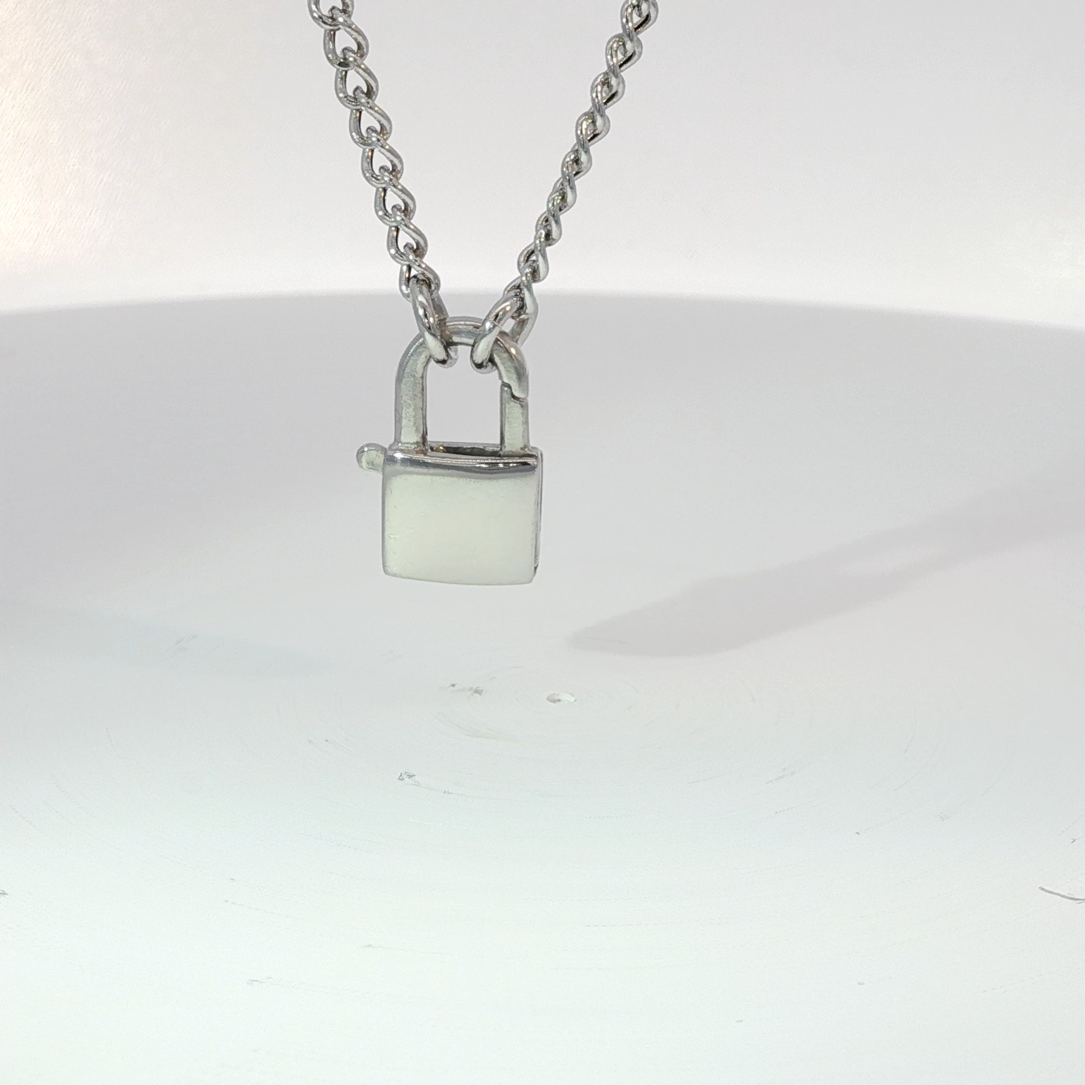 Silver Chain Necklace with Padlock Pendant