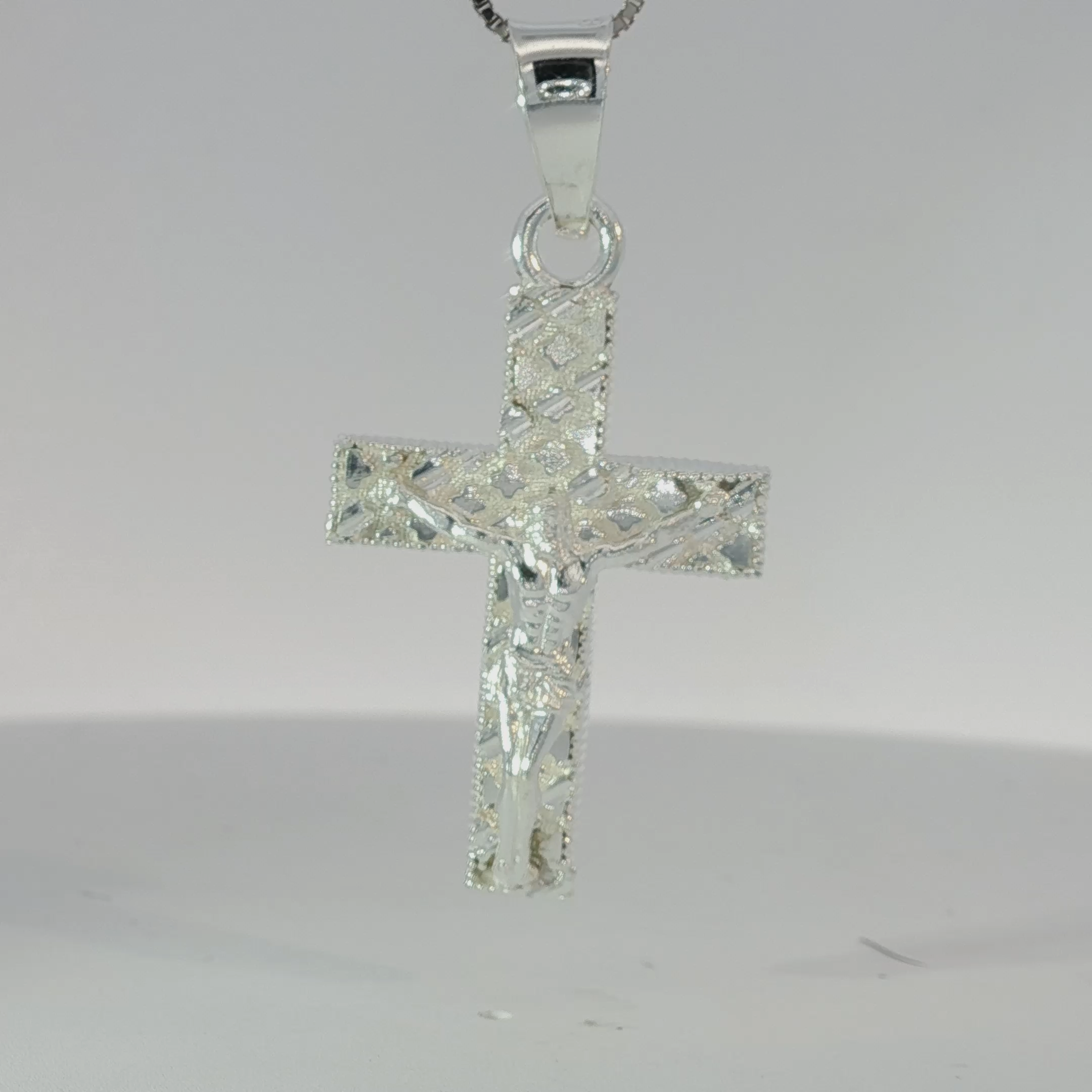 Sterling Silver Crucifix Pendant with White Gold Finish