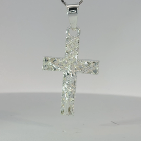 Sterling Silver Crucifix Pendant with White Gold Finish