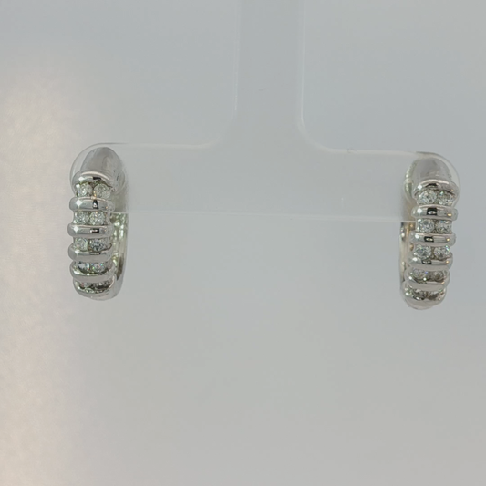 Silver Hoop Earrings with Round Brilliant CZ