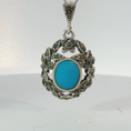 Load image into Gallery viewer, Silver Charm Necklace with Bluish Green Turquoise Cabochon
