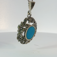 Load image into Gallery viewer, Silver Charm Necklace with Bluish Green Turquoise Cabochon
