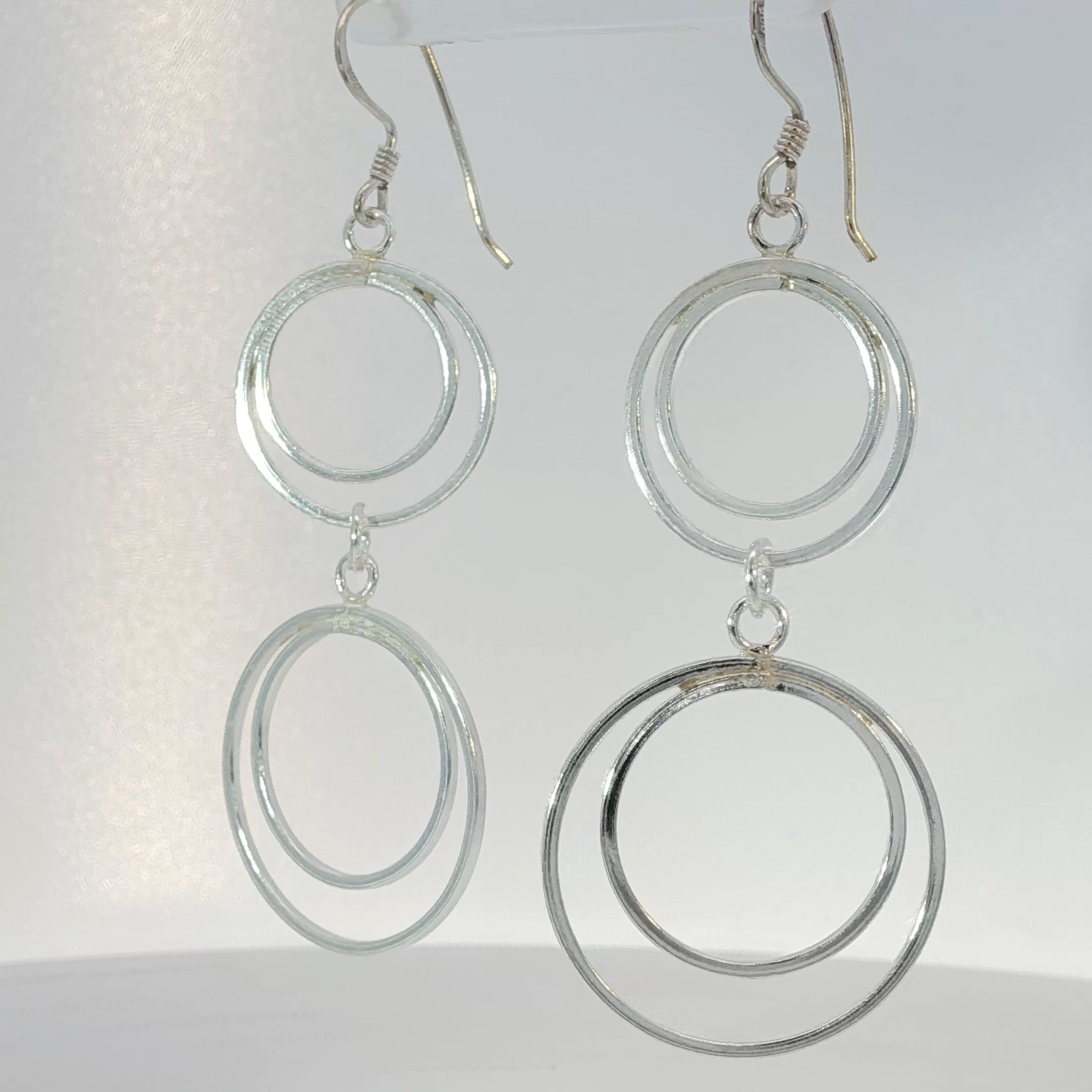 Sterling Silver Double Circle Dangle Earrings