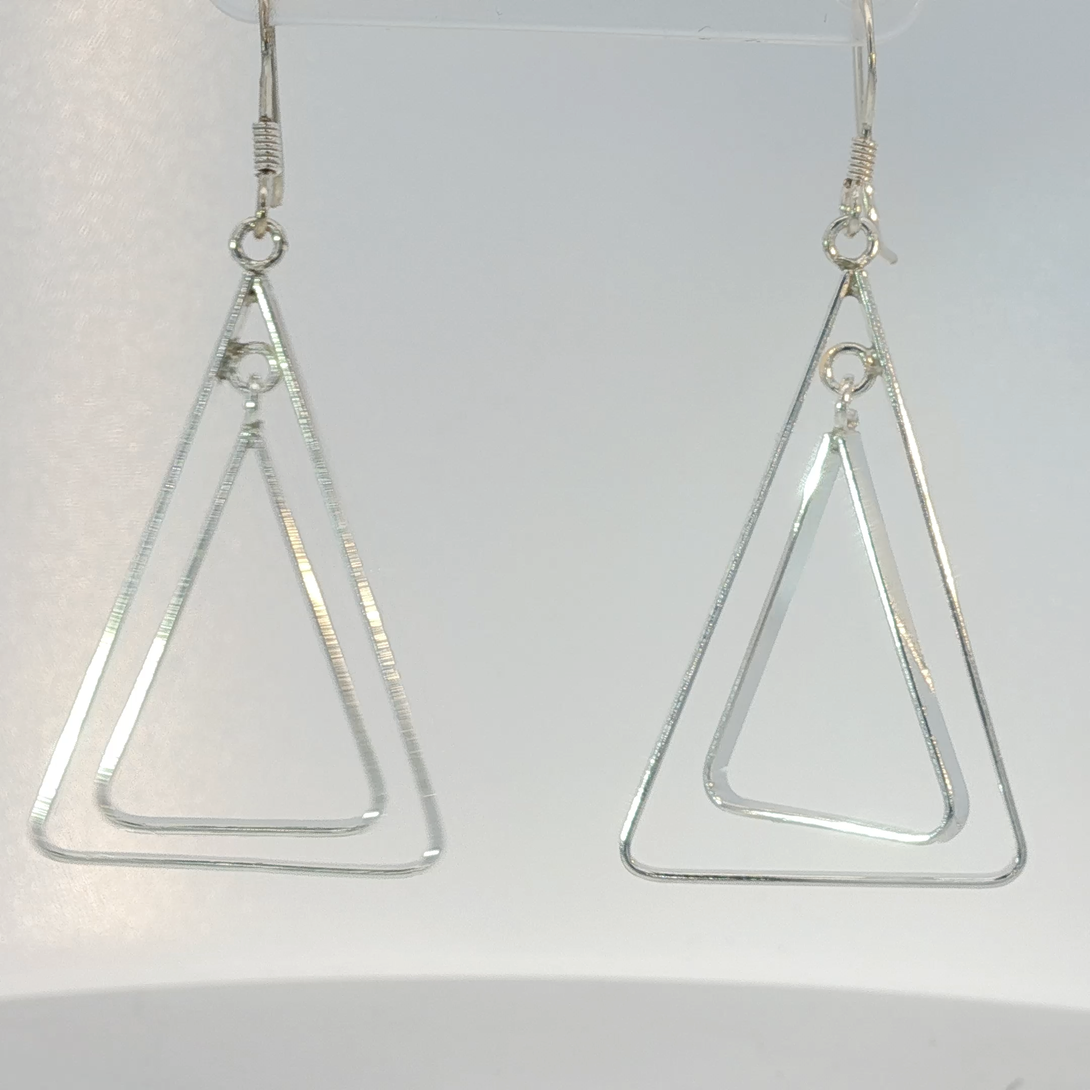 Modern Silver Double Triangle Dangle Earrings