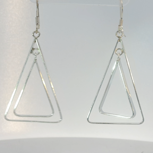 Modern Silver Double Triangle Dangle Earrings