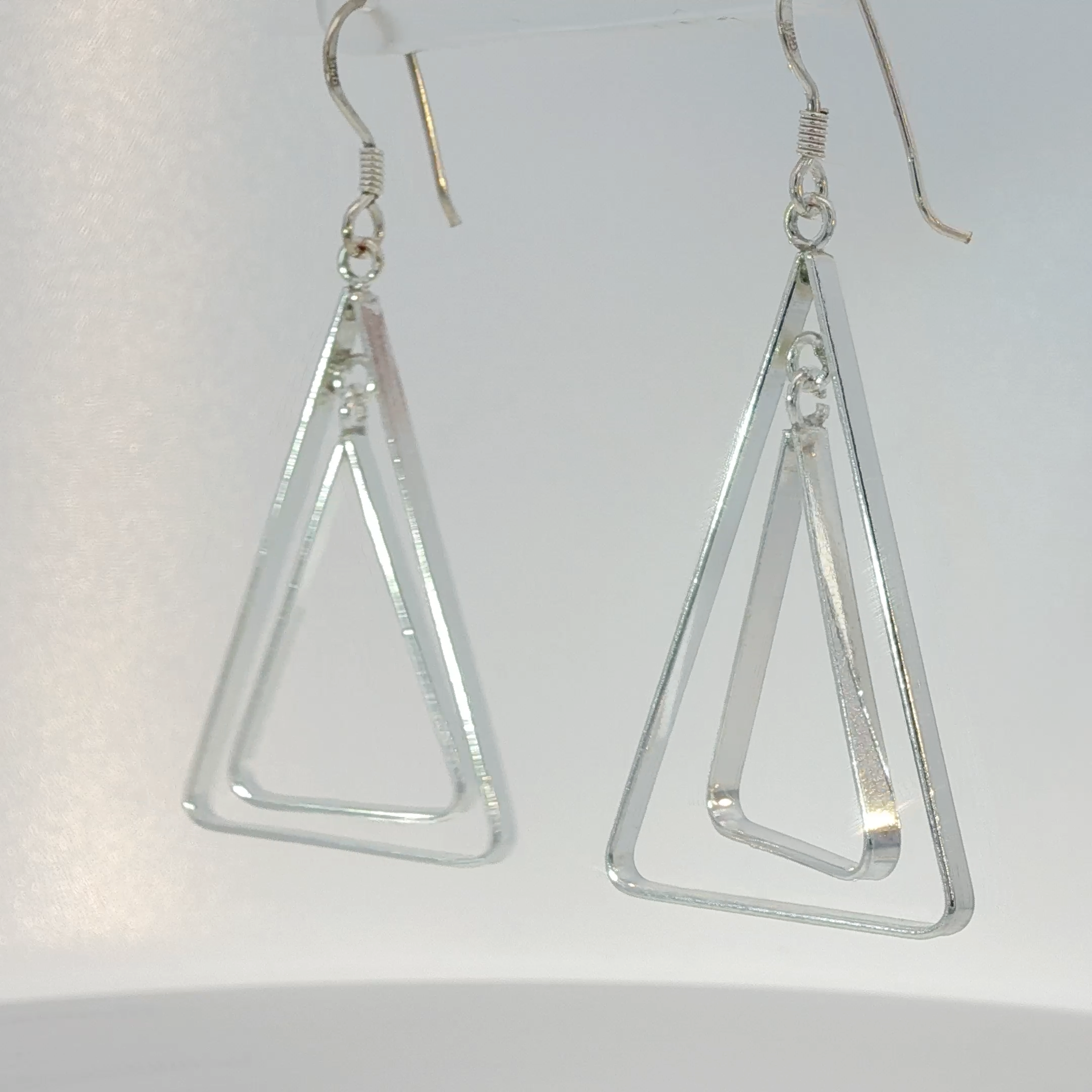 Modern Silver Double Triangle Dangle Earrings