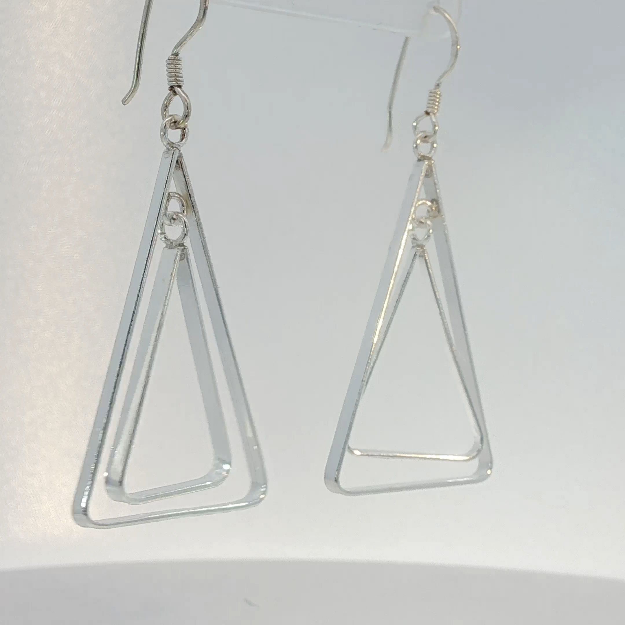 Modern Silver Double Triangle Dangle Earrings
